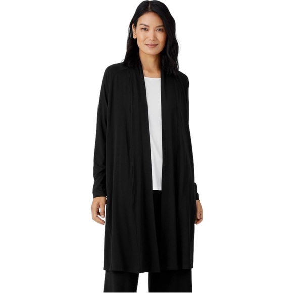 Eileen Fisher Stretch Jersey Knit Long Line Open Front Jacket/Cardigan - Picture 3 of 12